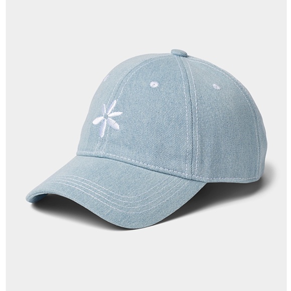 Simons Accessories - Embroidered flower light wash denim baseball cap hat NWT